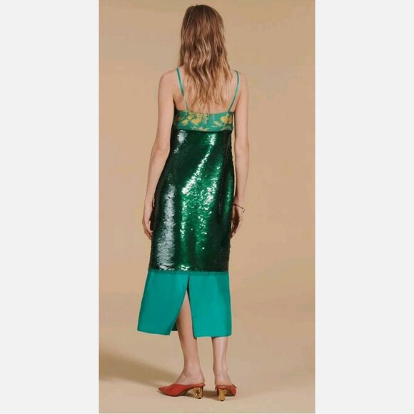 Zara Green and Gold Midi Dress NWOT - Picture 6 of 10